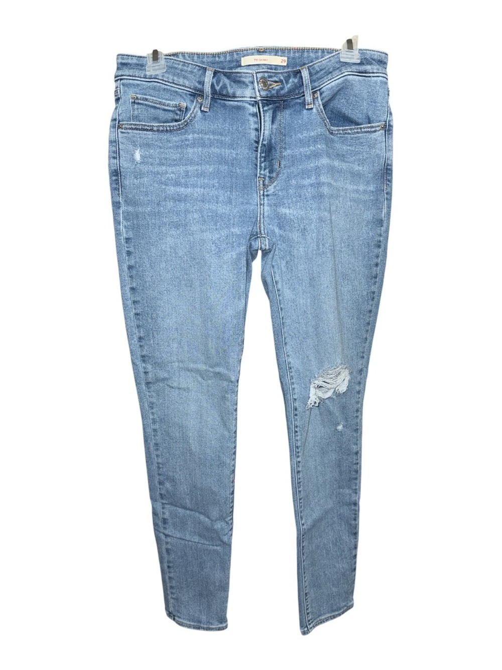 Levi’s 711 Light Blue Distressed Skinny Jeans, Size 29